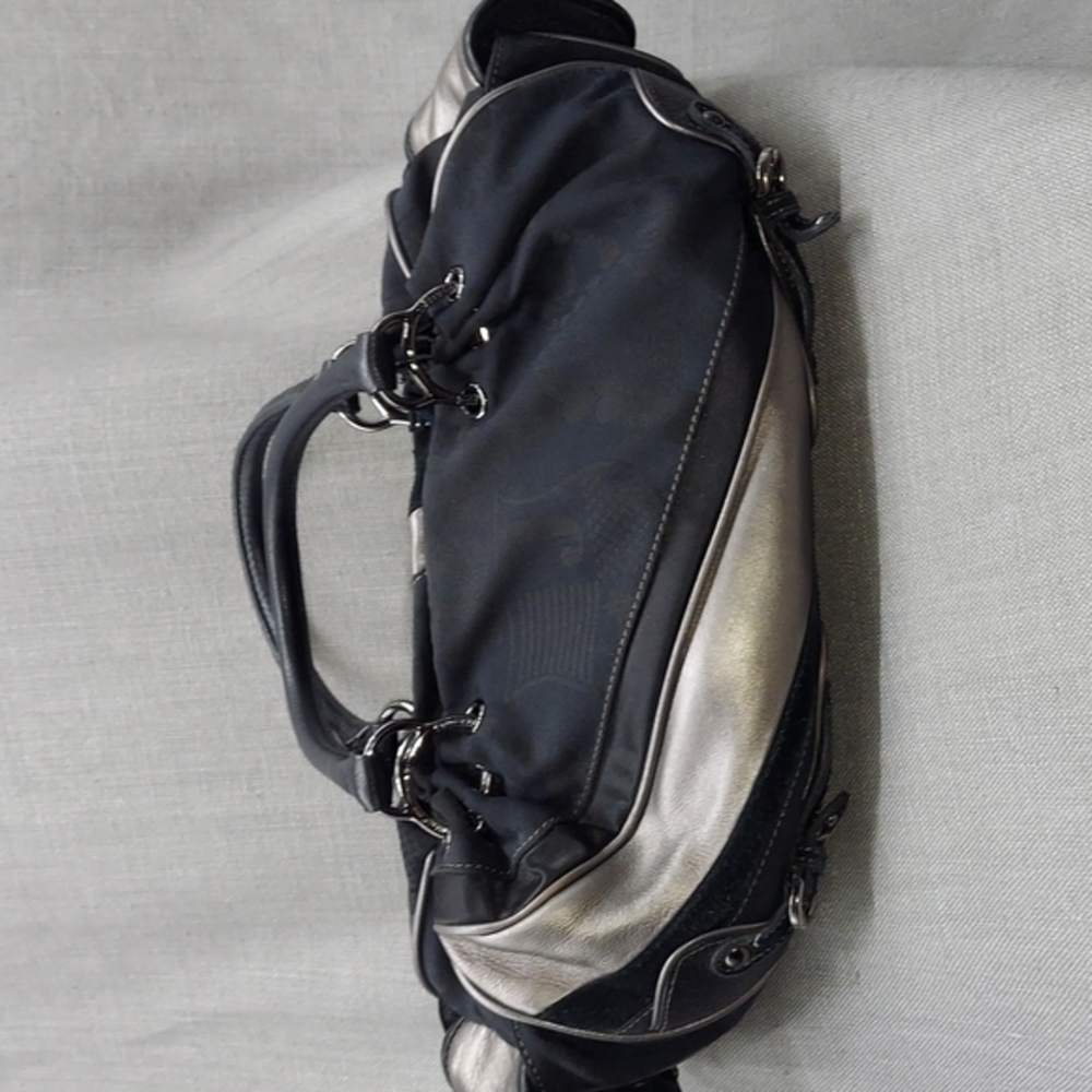 Vintage Juicy Couture Black & Silver Purse Leather w/Canvas Whatever Badge